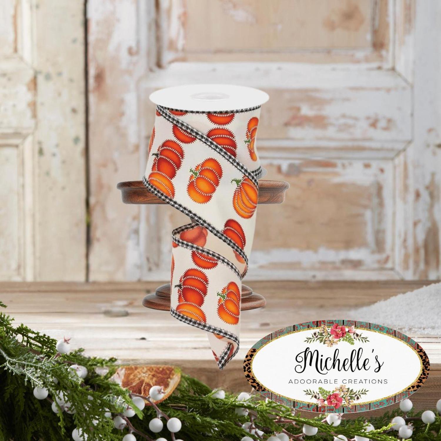 2.5" Stitch Pumpkin Royal Ribbon: Ivory (10 Yards)