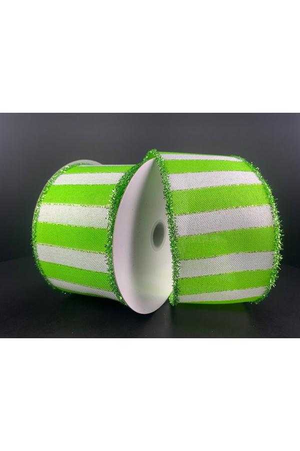 Shop For 2.5" Stripe Tinsel Edge Ribbon: Lime & White (10 Yards) 71394 - 40 - 09