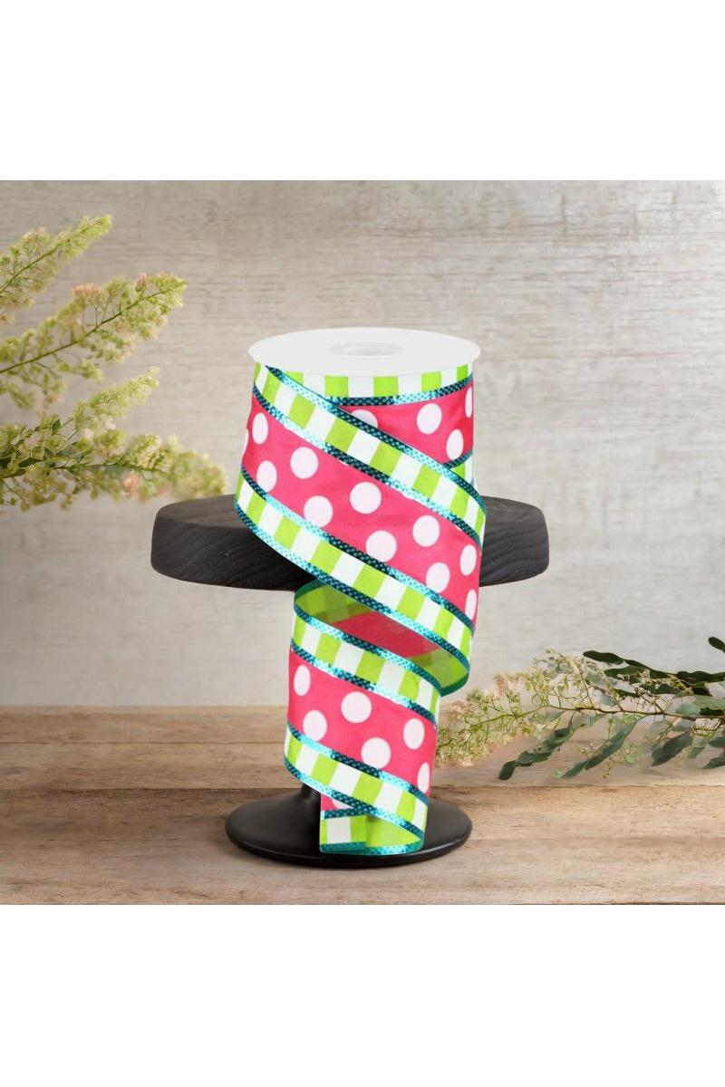 Shop For 2.5" Striped Edge Polka Dot Ribbon: Pink, Lime Green, & White (10 Yards)