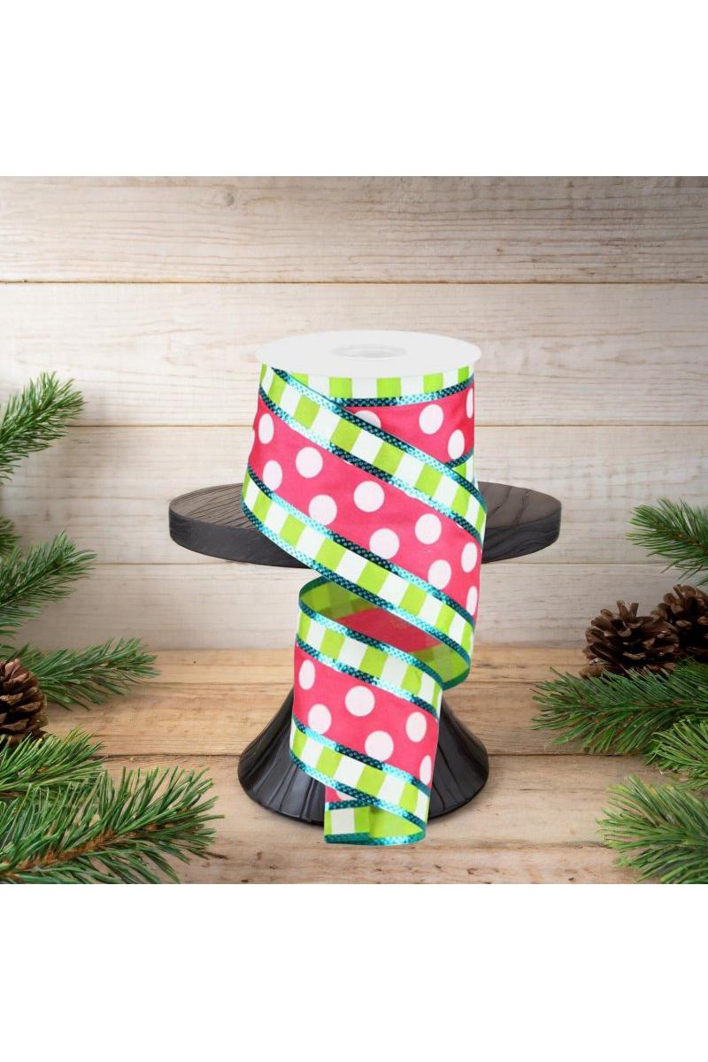 Shop For 2.5" Striped Edge Polka Dot Ribbon: Pink, Lime Green, & White (10 Yards)