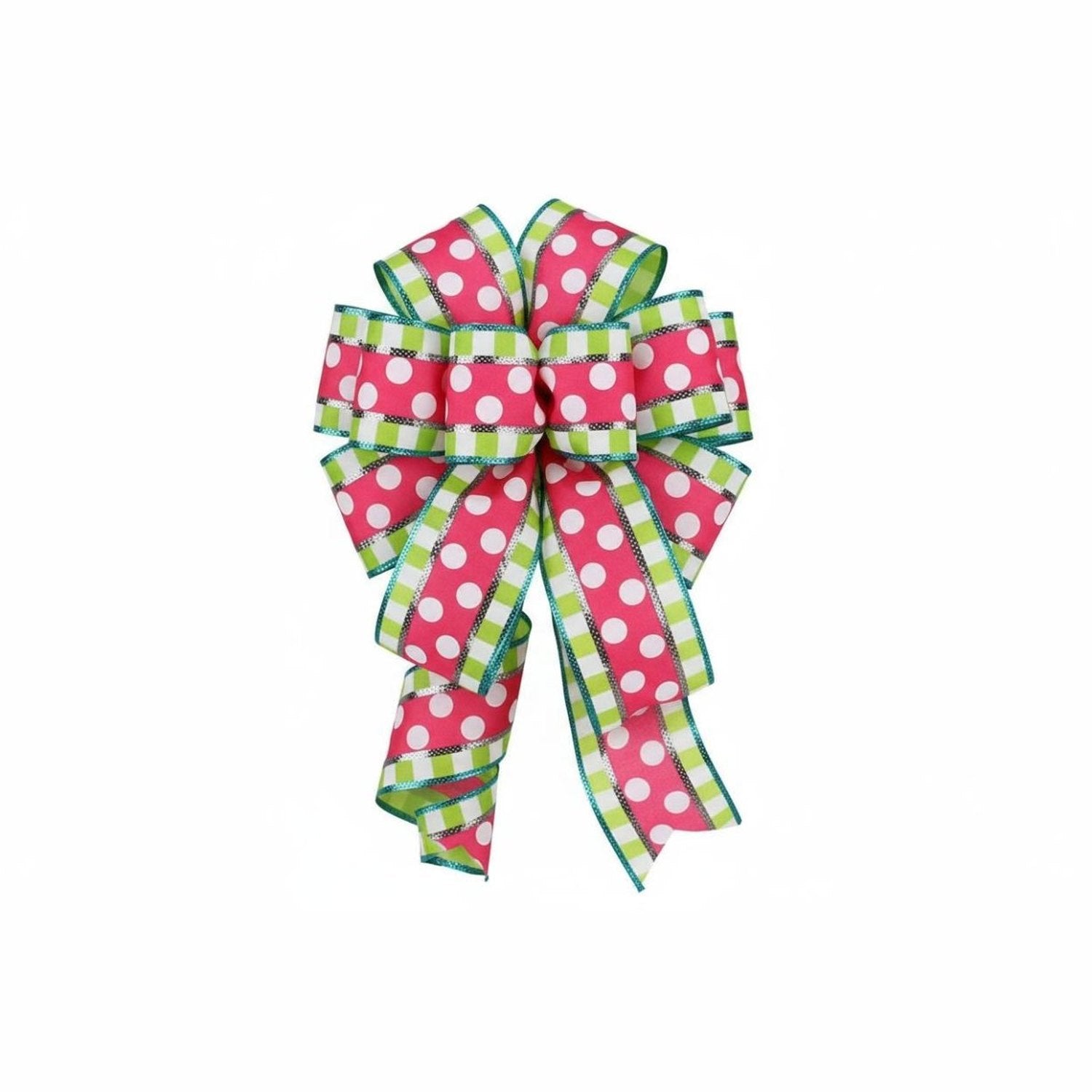 Shop For 2.5" Striped Edge Polka Dot Ribbon: Pink, Lime Green, & White (10 Yards)