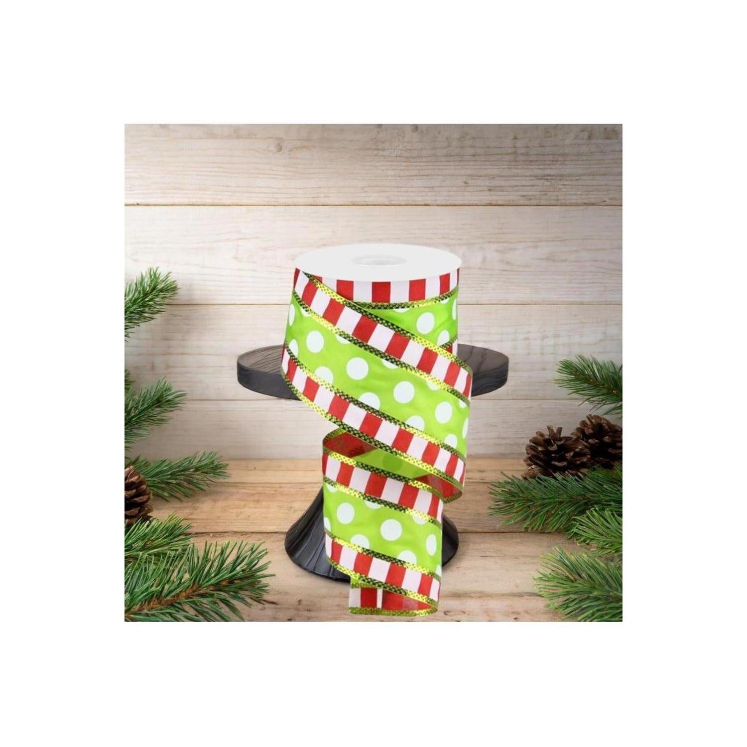 Shop For 2.5" Striped Edge Polka Dot Ribbon: Red, Green & White (10 Yards)