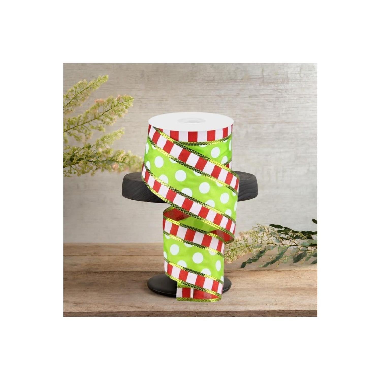 Shop For 2.5" Striped Edge Polka Dot Ribbon: Red, Green & White (10 Yards)