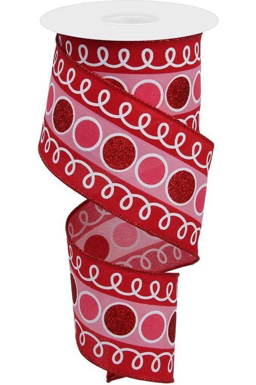 Shop For 2.5" Striped Glitter Circle Loops Ribbon: Red (10 Yards) at Michelle's aDOORable Creations