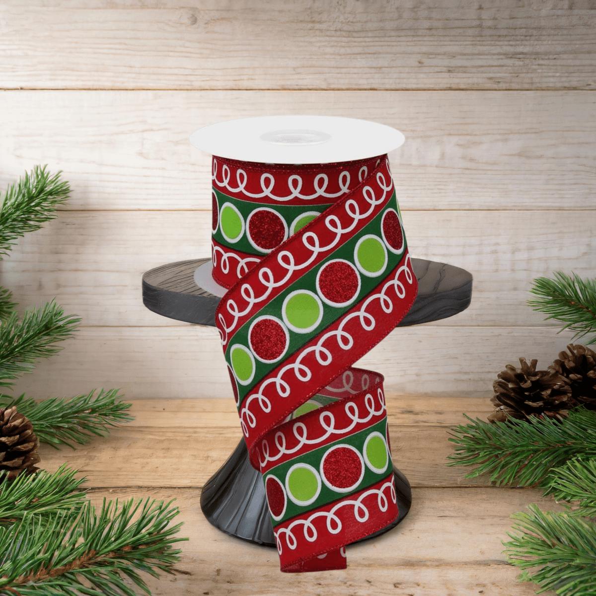 Shop For 2.5" Striped Glitter Circle Loops Ribbon: Red (10 Yards)