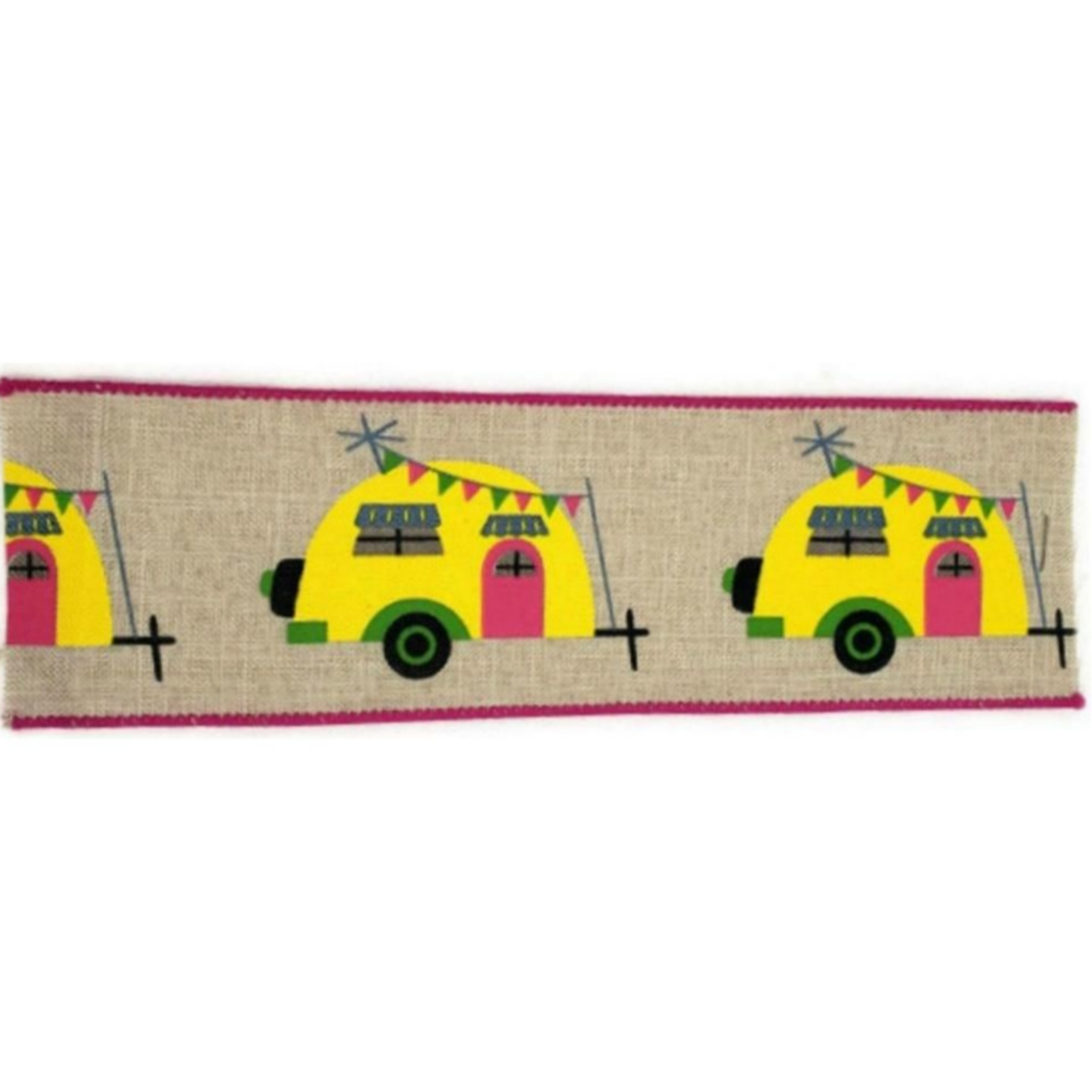 Shop For 2.5" Summer Camper Ribbon: Lt Natural/Fuchsia (10 Yards)
