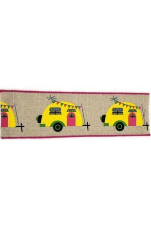 Shop For 2.5" Summer Camper Ribbon: Lt Natural/Fuchsia (10 Yards)