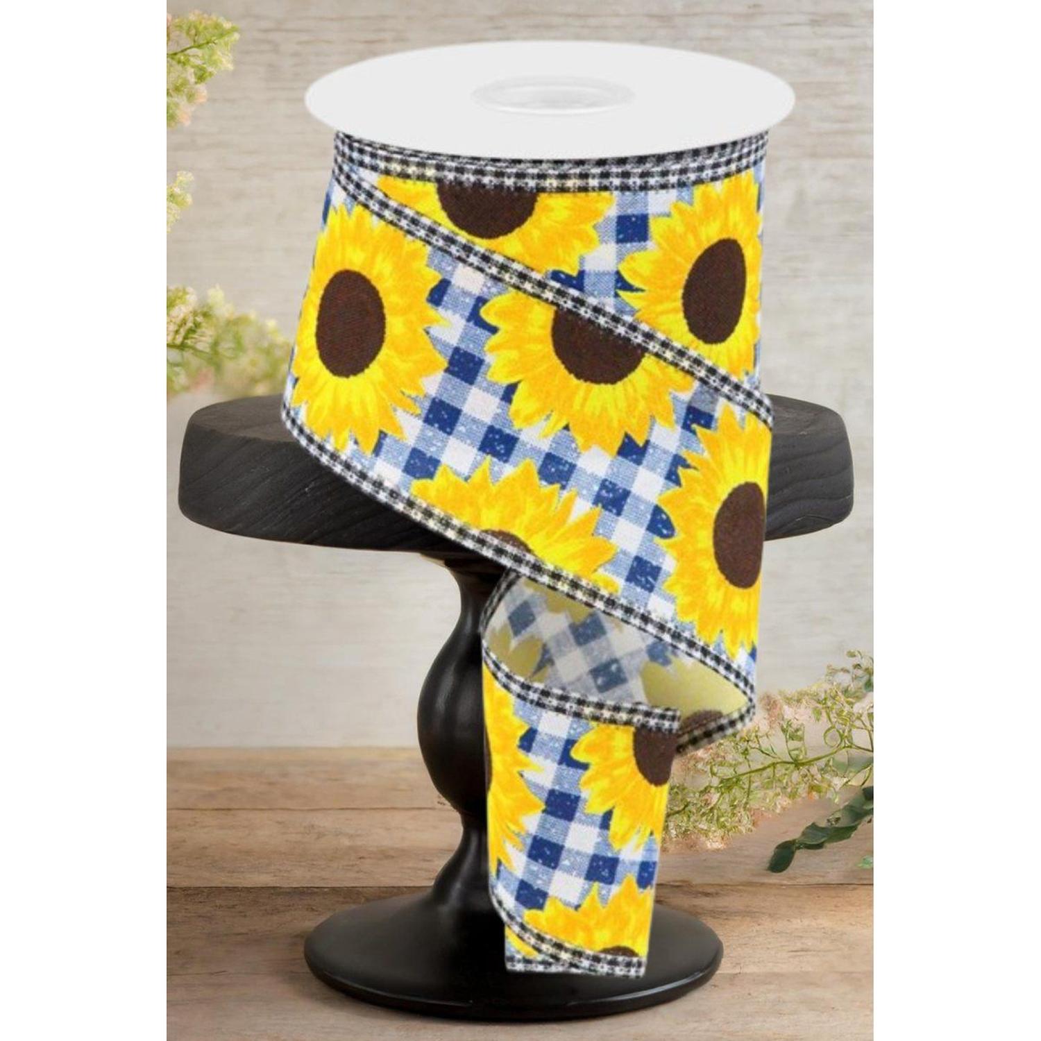 Shop For 2.5" Sunflower Check Ribbon: Blue (10 Yards)