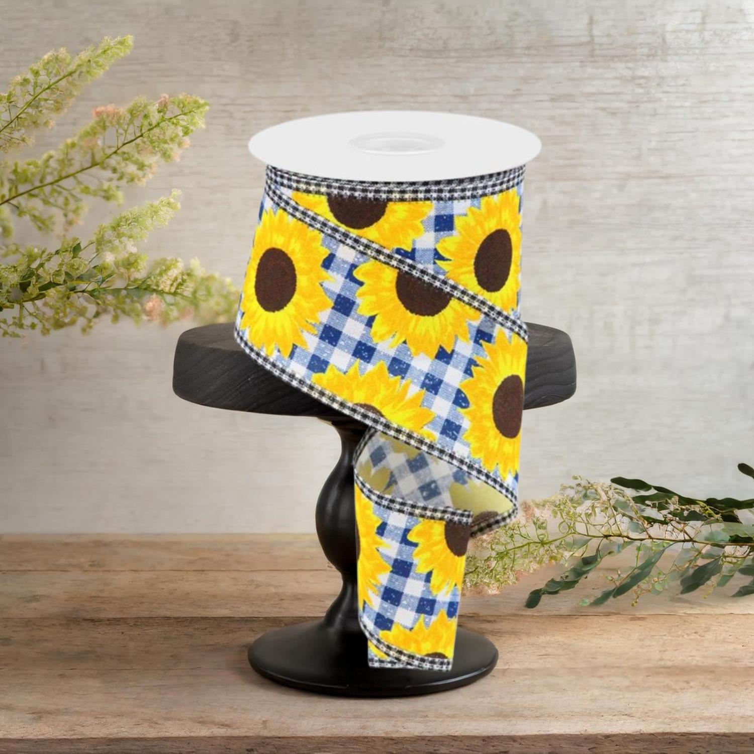 2.5" Sunflower Check Ribbon: Blue (10 Yards)