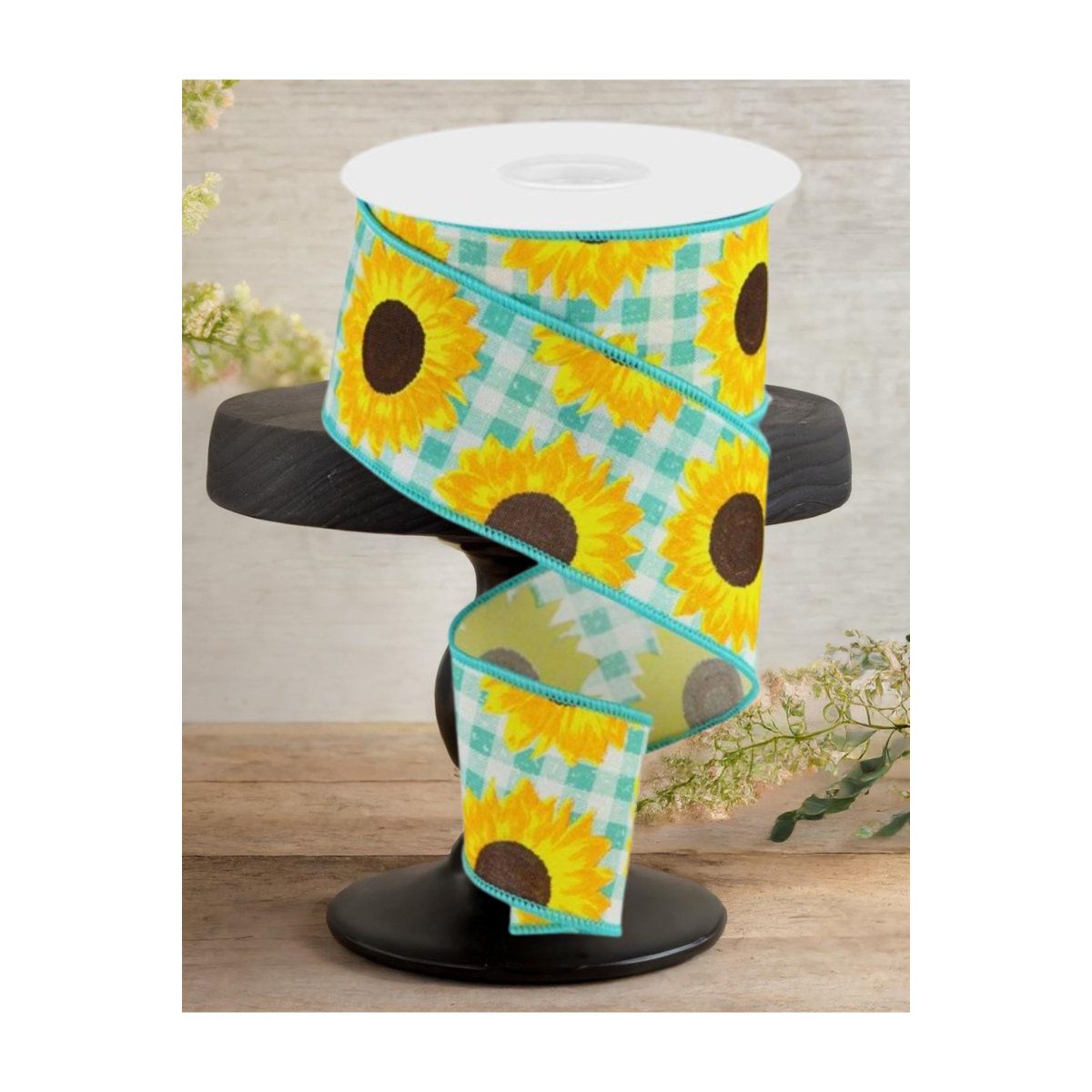 Shop For 2.5" Sunflower on Royal Ribbon: Light Teal (10 Yards)