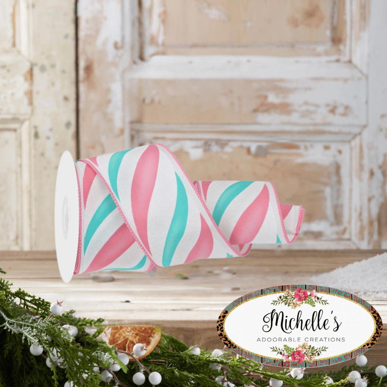 2.5" Swirl Candy Stripe Ribbon: Pink/Ice Blue (10 Yards)