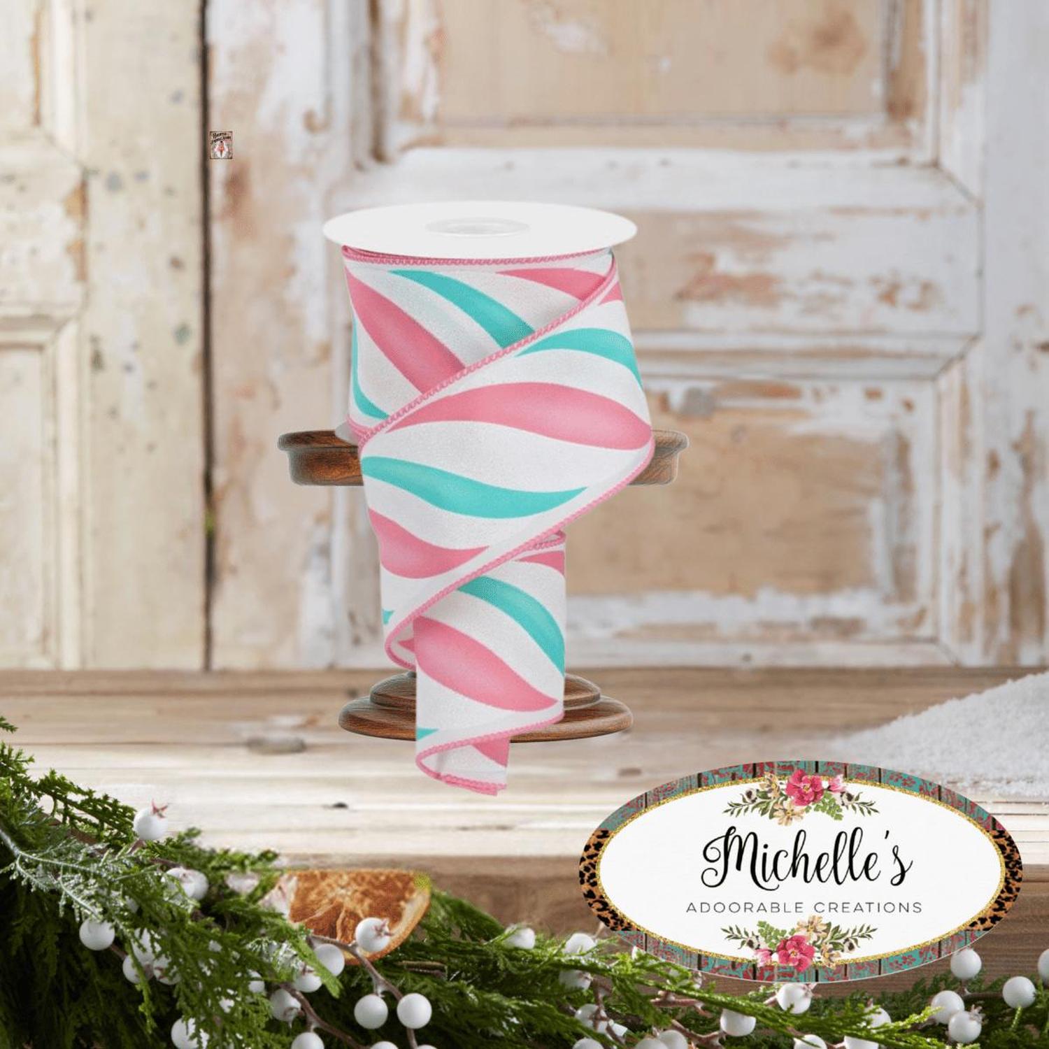 Shop For 2.5" Swirl Candy Stripe Ribbon: Pink/Ice Blue (10 Yards)