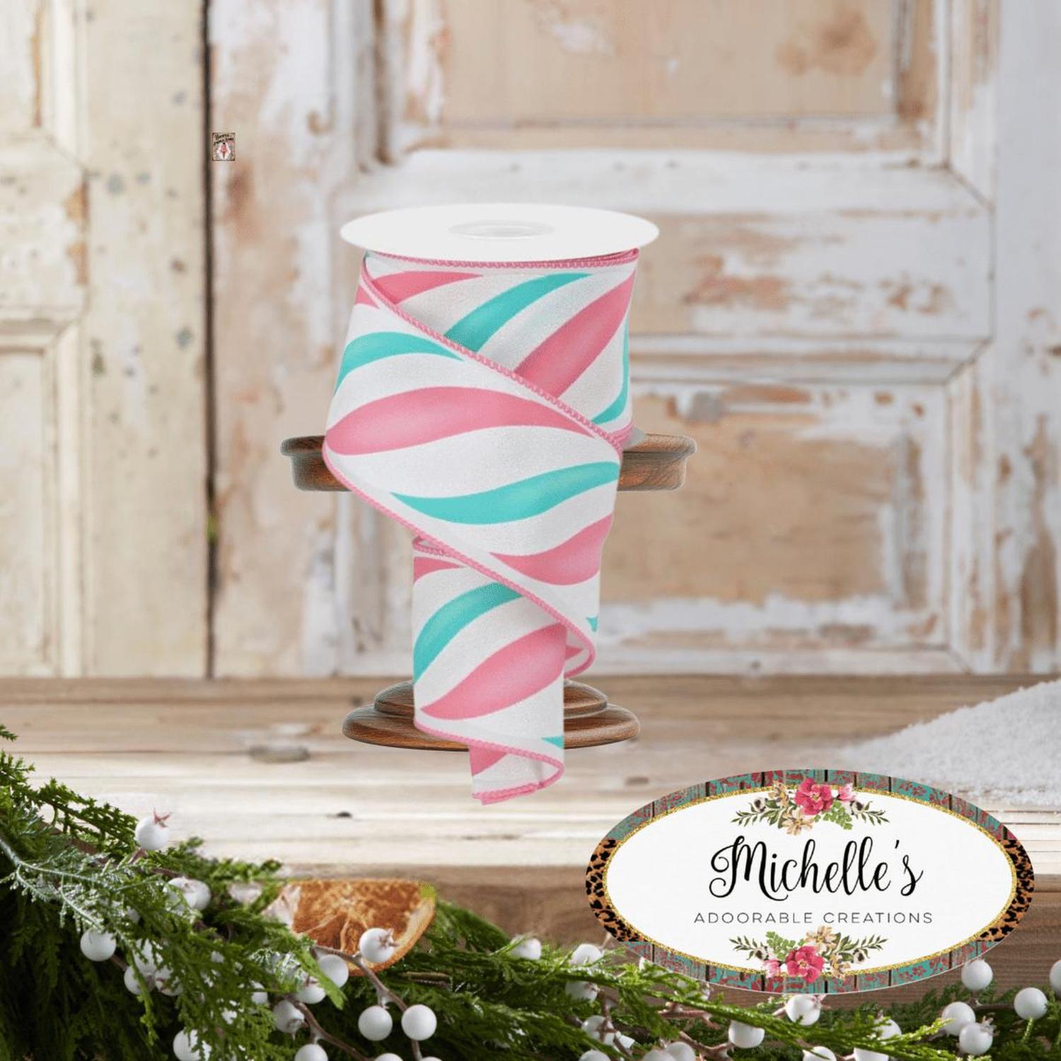Shop For 2.5" Swirl Candy Stripe Ribbon: Pink/Ice Blue (10 Yards)