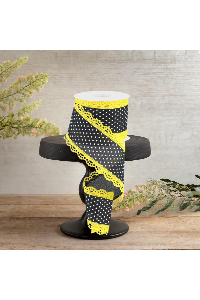 Shop For 2.5" Swiss Dots Lace Edge Ribbon: Black/Yellow (10 Yards)