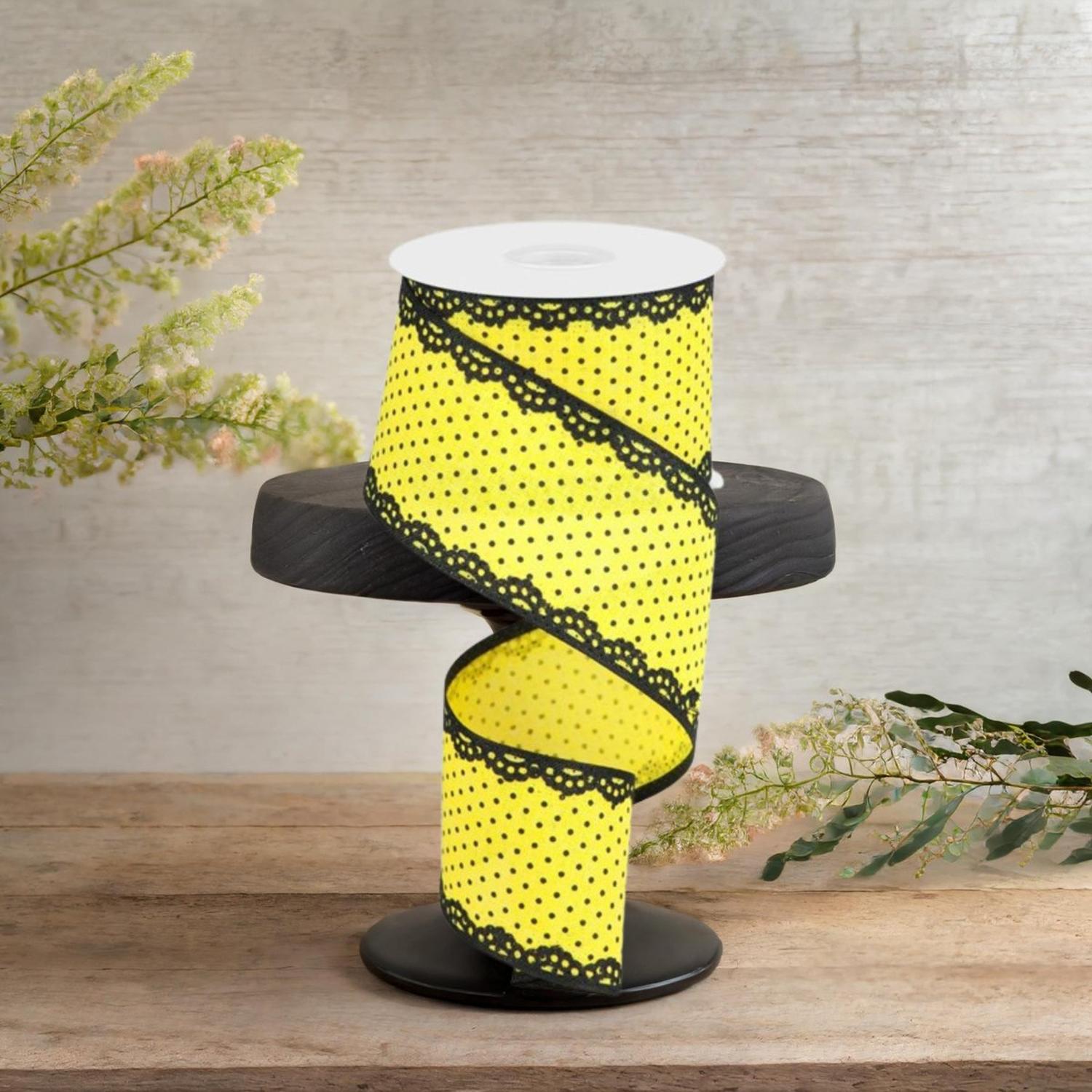 2.5" Swiss Dots Lace Edge Ribbon: Sun Yellow (10 Yards)