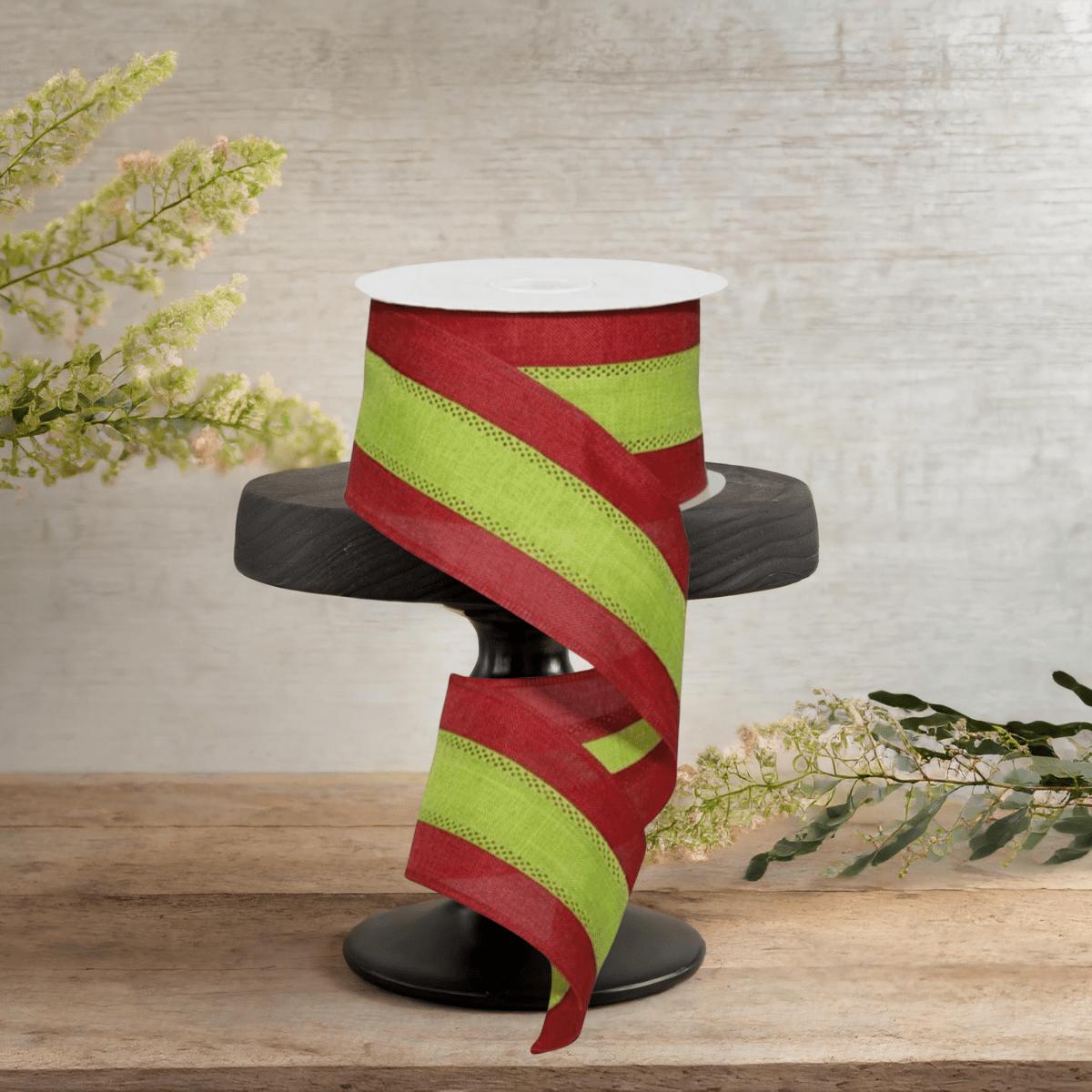 Shop For 2.5" Tricolor Striped Ribbon: Red/Lime Green (10 Yards)