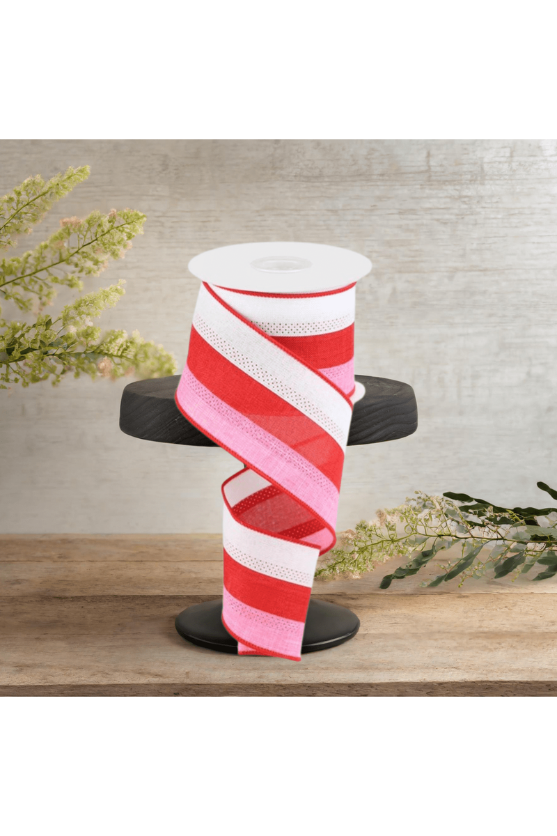 Shop For 2.5" Tricolor Striped Ribbon: White, Pink, and Red (10 Yards)
