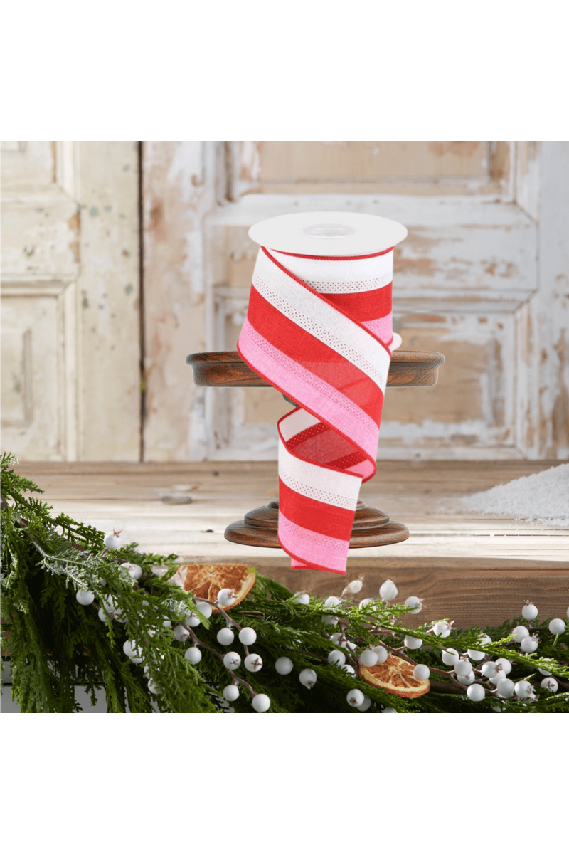 Shop For 2.5" Tricolor Striped Ribbon: White, Pink, and Red (10 Yards)
