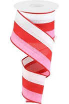 Shop For 2.5" Tricolor Striped Ribbon: White, Pink, and Red (10 Yards) at Michelle's aDOORable Creations