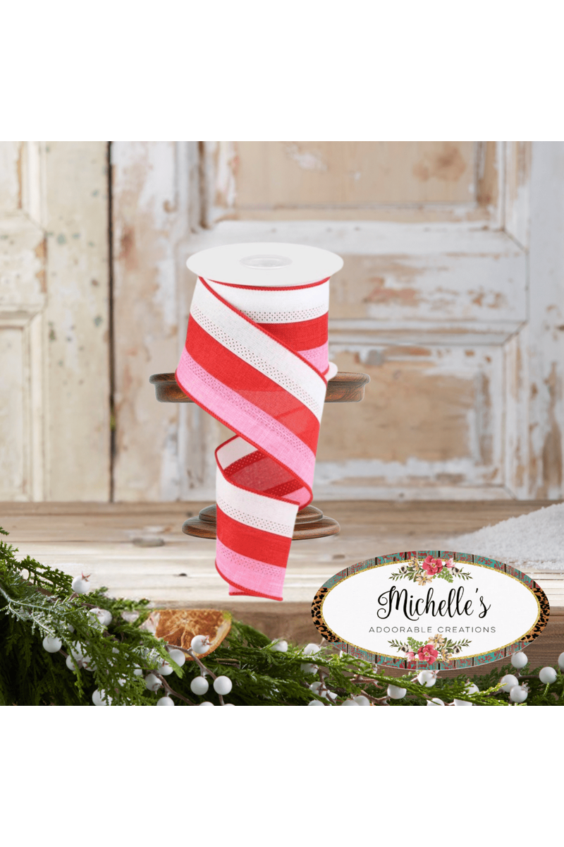 Shop For 2.5" Tricolor Striped Ribbon: White, Pink, and Red (10 Yards)