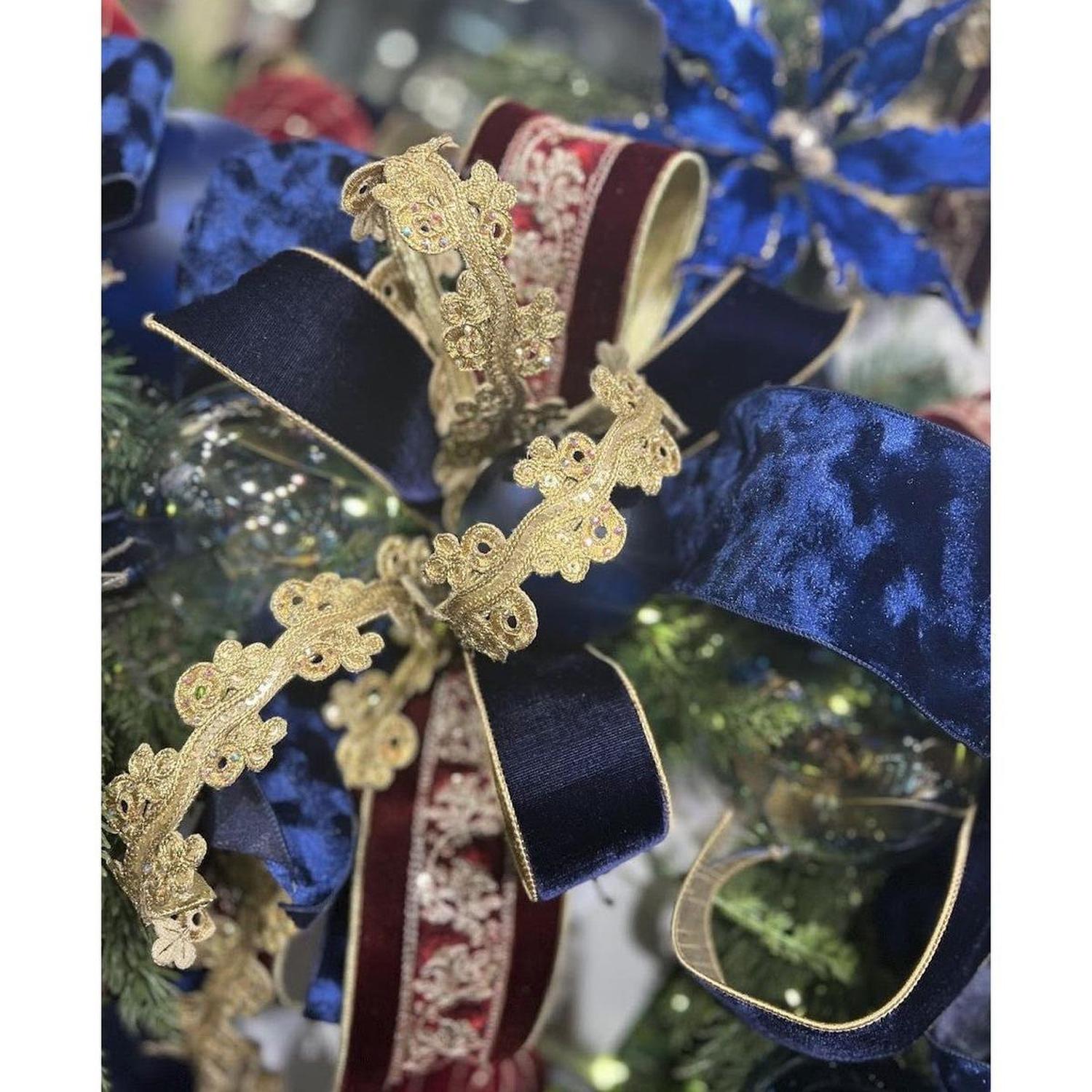 Shop For 2.5" Two Tone Velvet Ribbon: Navy/Gold (10 Yards)