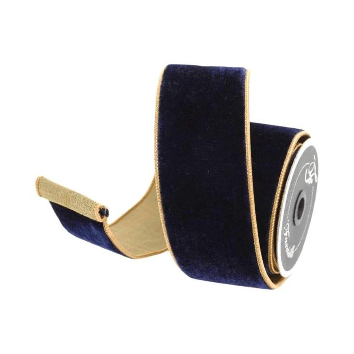 2.5" Two Tone Velvet Ribbon: Navy/Gold (10 Yards)