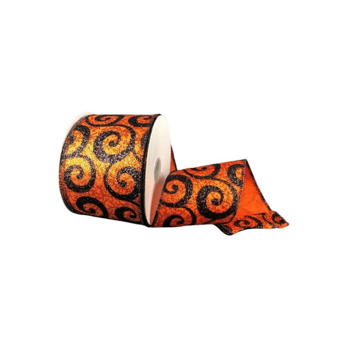 Shop For 2.5" Ultra Glitter Swirls Ribbon: Orange & Black (10 Yards) at Michelle's aDOORable Creations