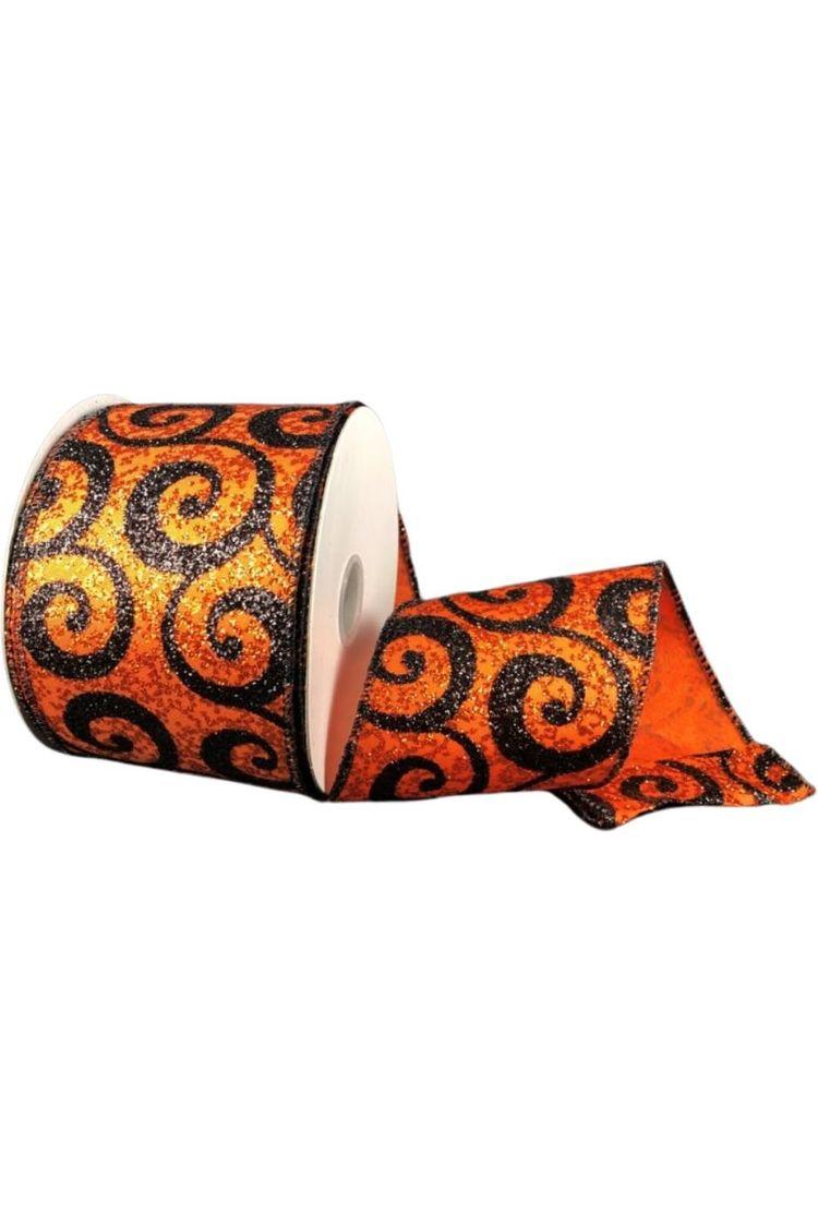 Shop For 2.5" Ultra Glitter Swirls Ribbon: Orange & Black (10 Yards) at Michelle's aDOORable Creations