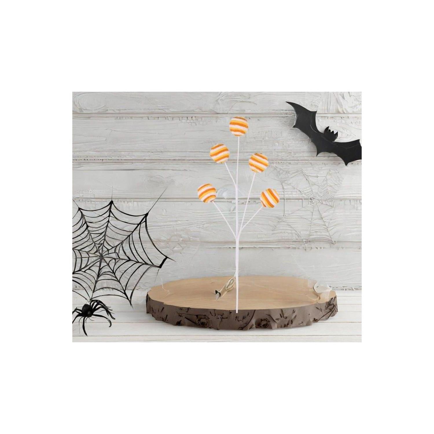 25" Velvet Striped Ball Spray: Candy Corn