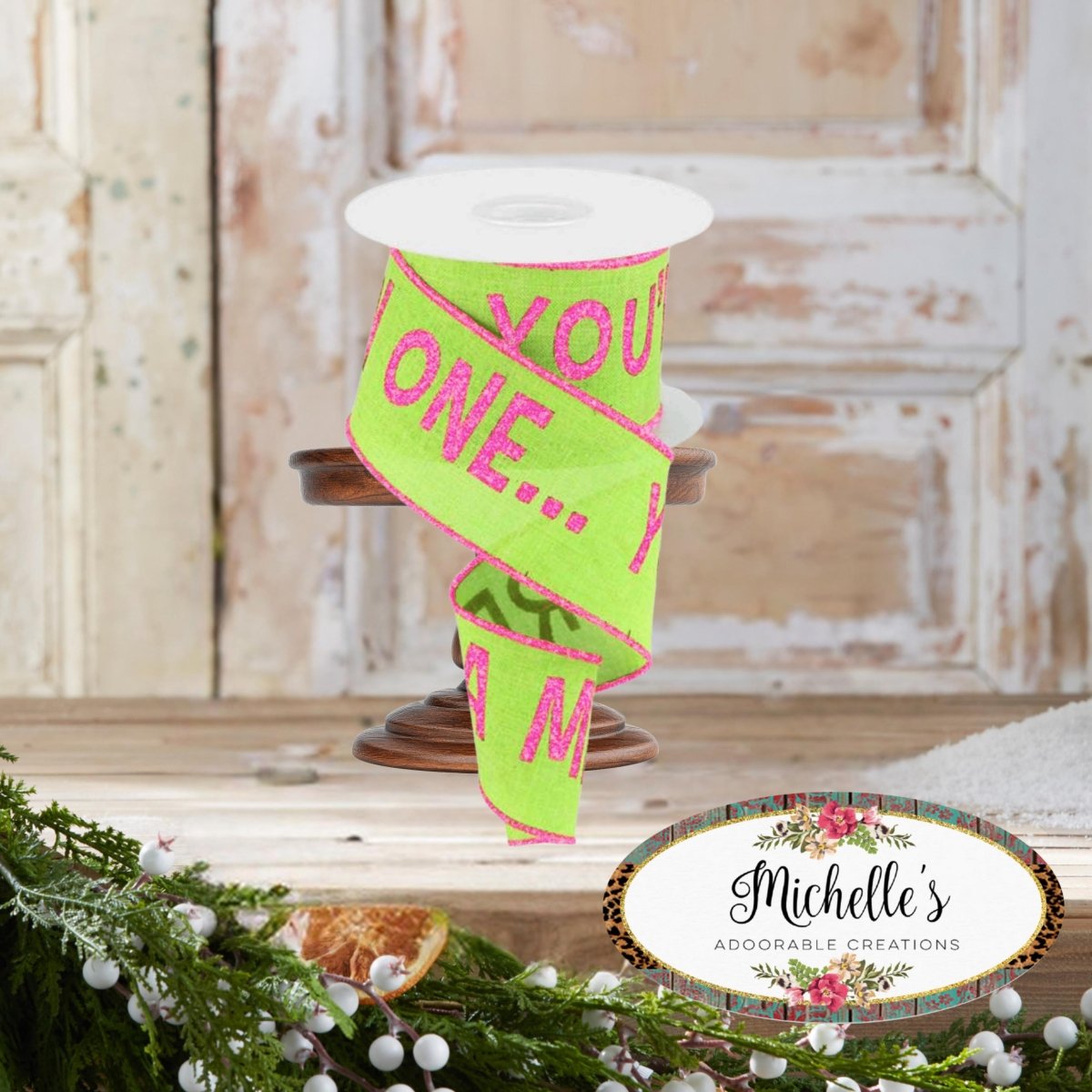 Shop For 2.5" Velvet You're A Mean One Ribbon: Pink/Green (10 Yards)