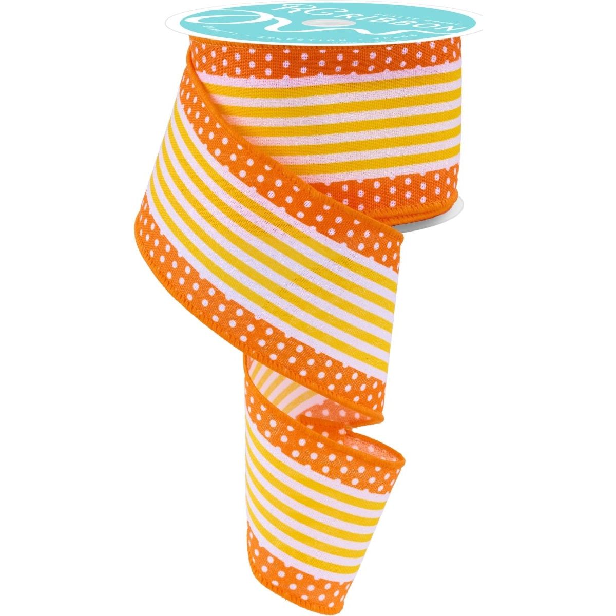 Shop For 2.5" Vertical Stripe Dot Edge Ribbon: Orange, Yellow & White