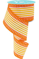 Shop For 2.5" Vertical Stripe Dot Edge Ribbon: Orange, Yellow & White