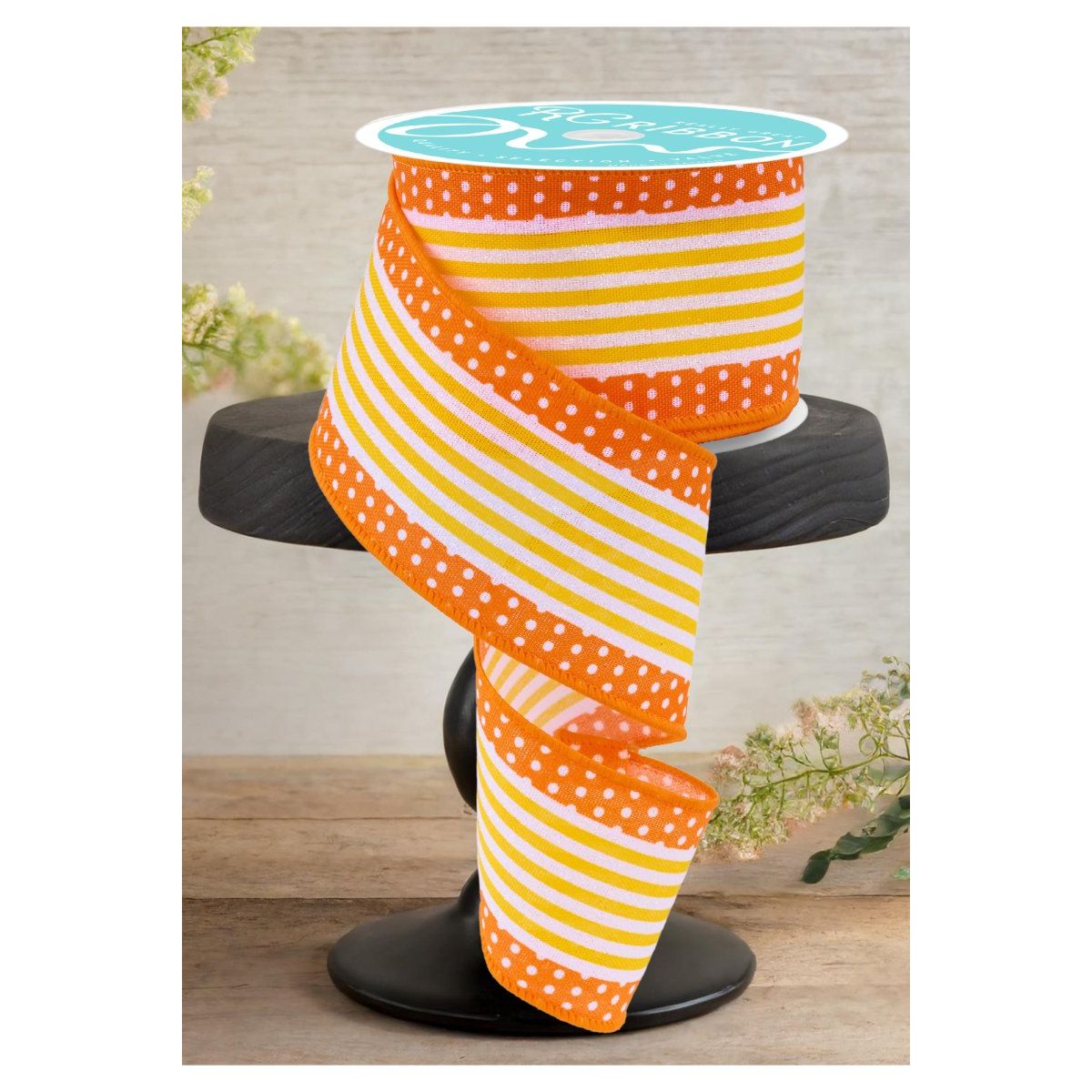 Shop For 2.5" Vertical Stripe Dot Edge Ribbon: Orange, Yellow & White