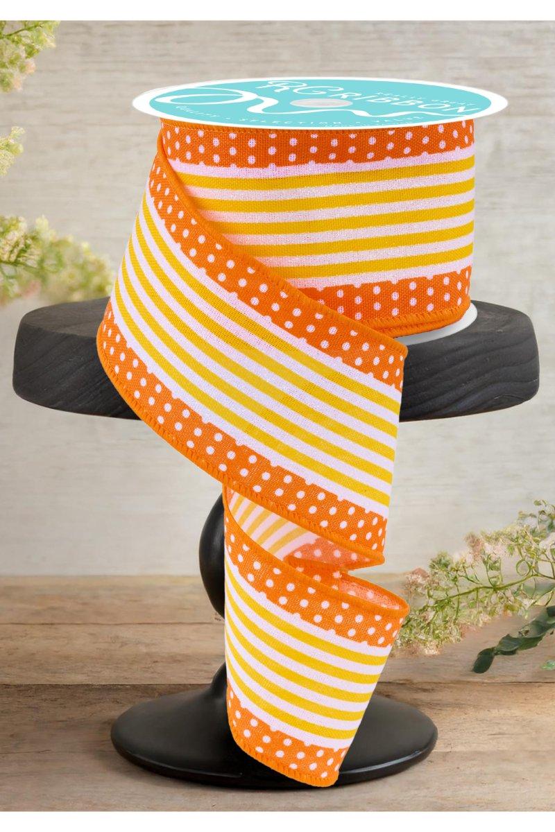 Shop For 2.5" Vertical Stripe Dot Edge Ribbon: Orange, Yellow & White