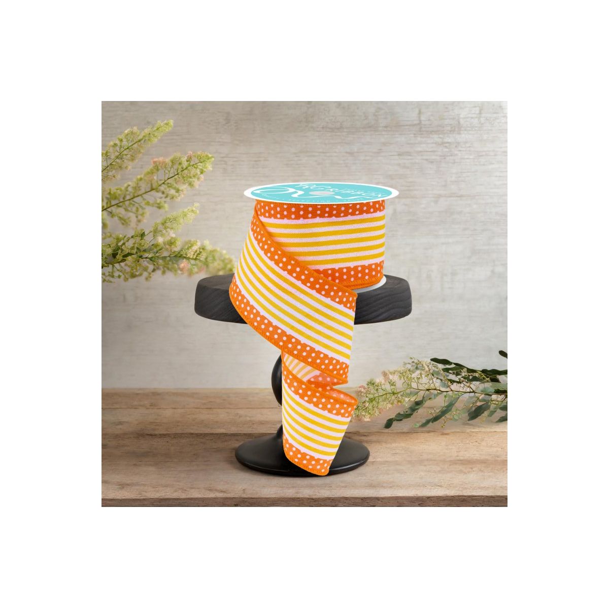 Shop For 2.5" Vertical Stripe Dot Edge Ribbon: Orange, Yellow & White