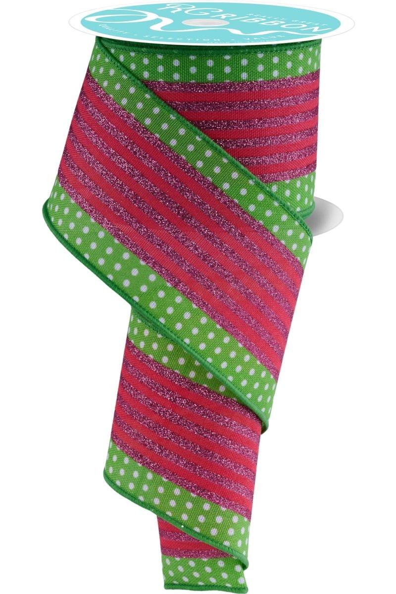 Shop For 2.5" Vertical Stripe Polka Dot Edge Ribbon: Green, Red, Pink