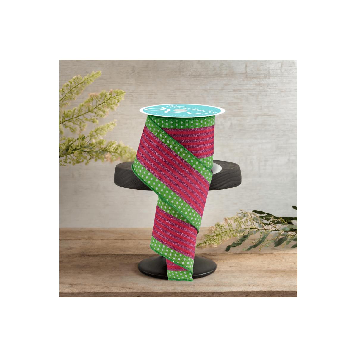 Shop For 2.5" Vertical Stripe Polka Dot Edge Ribbon: Green, Red, Pink