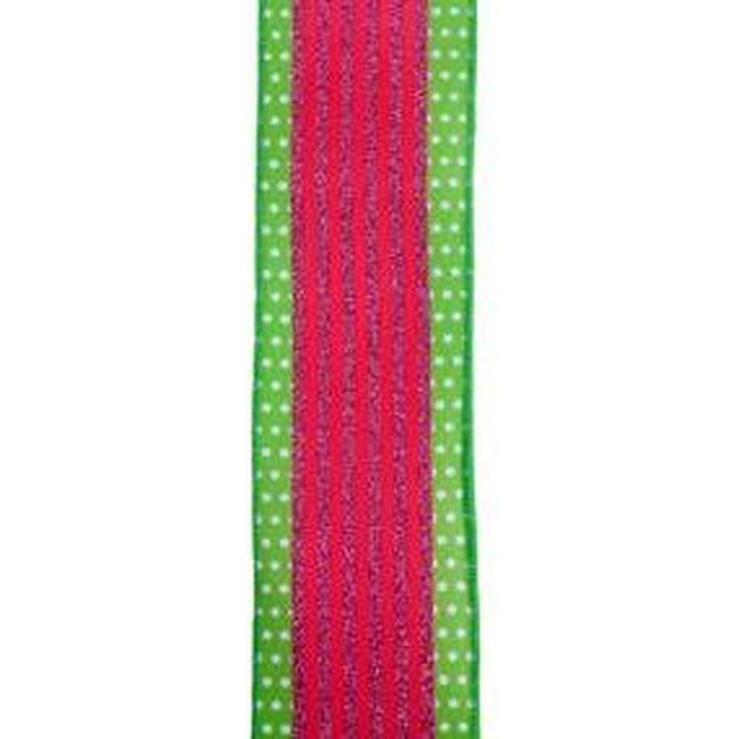 2.5" Vertical Stripe Polka Dot Edge Ribbon: Green, Red, Pink