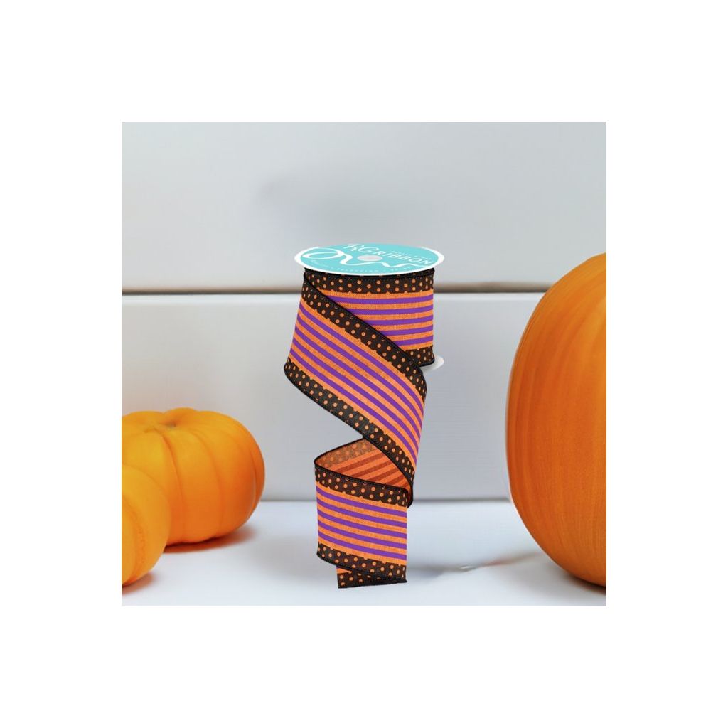 Shop For 2.5" Vertical Stripe Polka Dot Edge Ribbon: Orange, Purple, Black at Michelle's aDOORable Creations