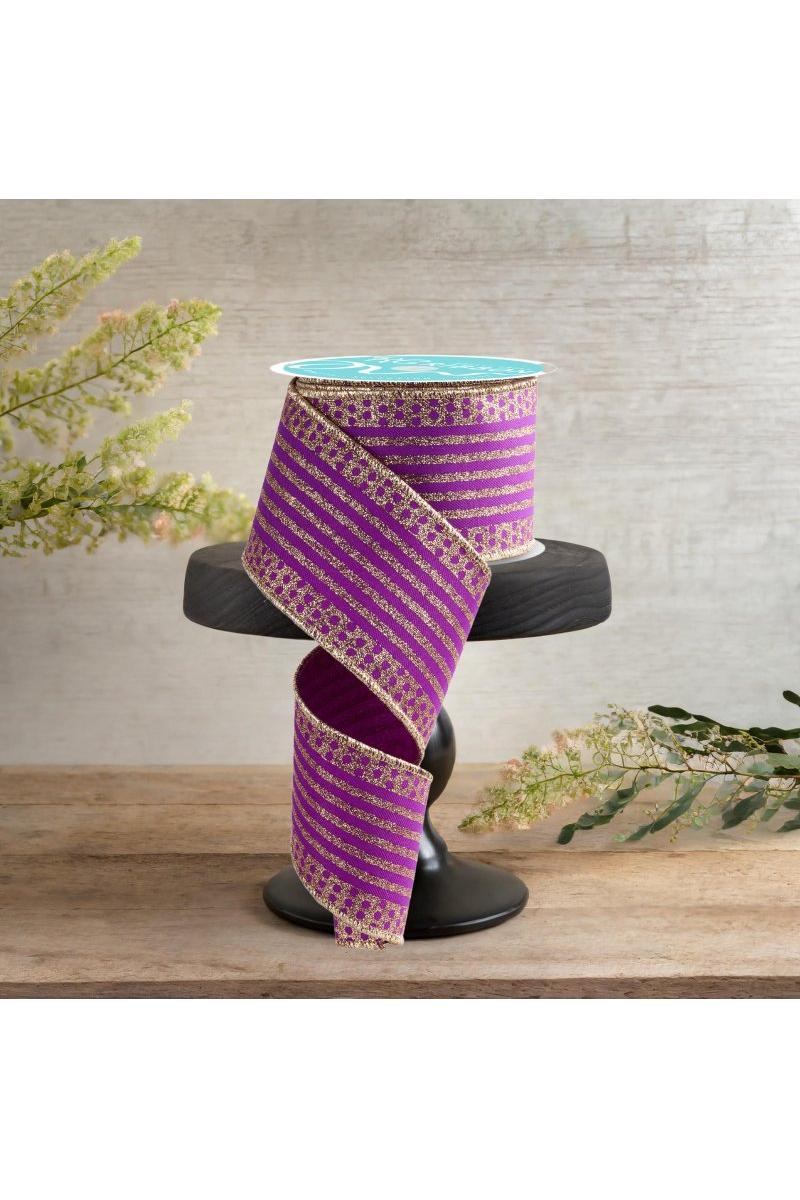 Shop For 2.5" Vertical Stripe Polka Dot Edge Ribbon: Purple/Gold