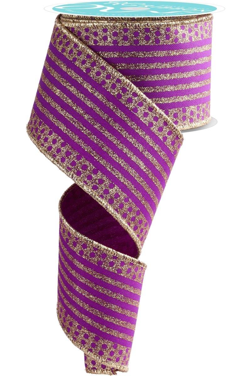 Shop For 2.5" Vertical Stripe Polka Dot Edge Ribbon: Purple/Gold