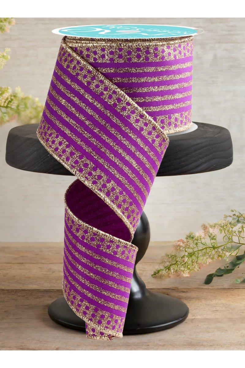 Shop For 2.5" Vertical Stripe Polka Dot Edge Ribbon: Purple/Gold