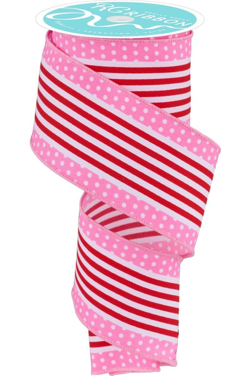 Shop For 2.5" Vertical Stripe Polka Dot Edge Ribbon: Red/Pink (10 Yards)