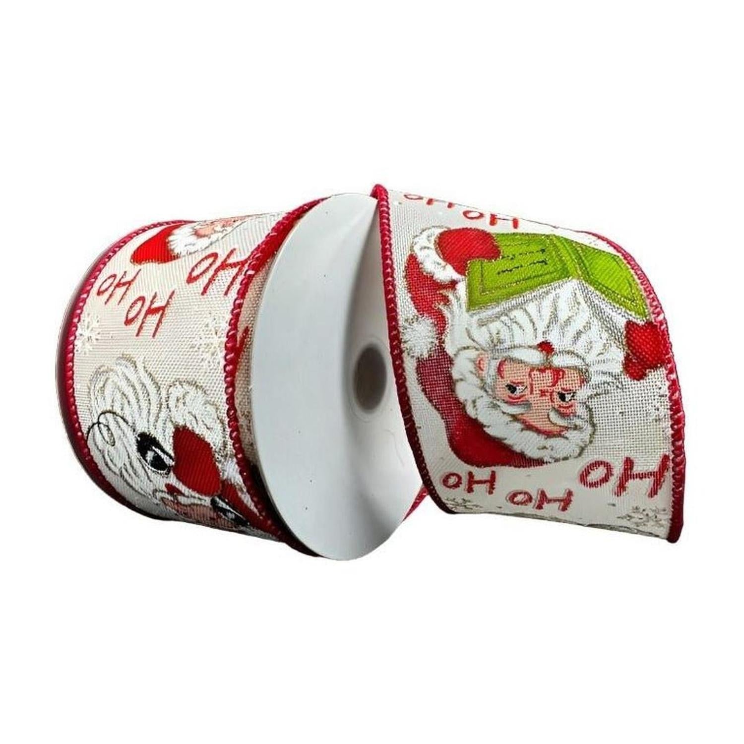 2.5" Vintage Santa Ho Ho Ho Ribbon: Ivory (10 Yards)