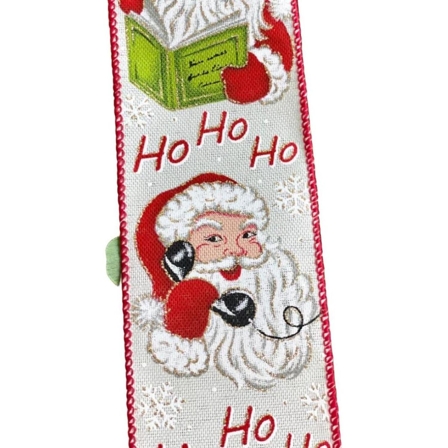 2.5" Vintage Santa Ho Ho Ho Ribbon: Ivory (10 Yards)