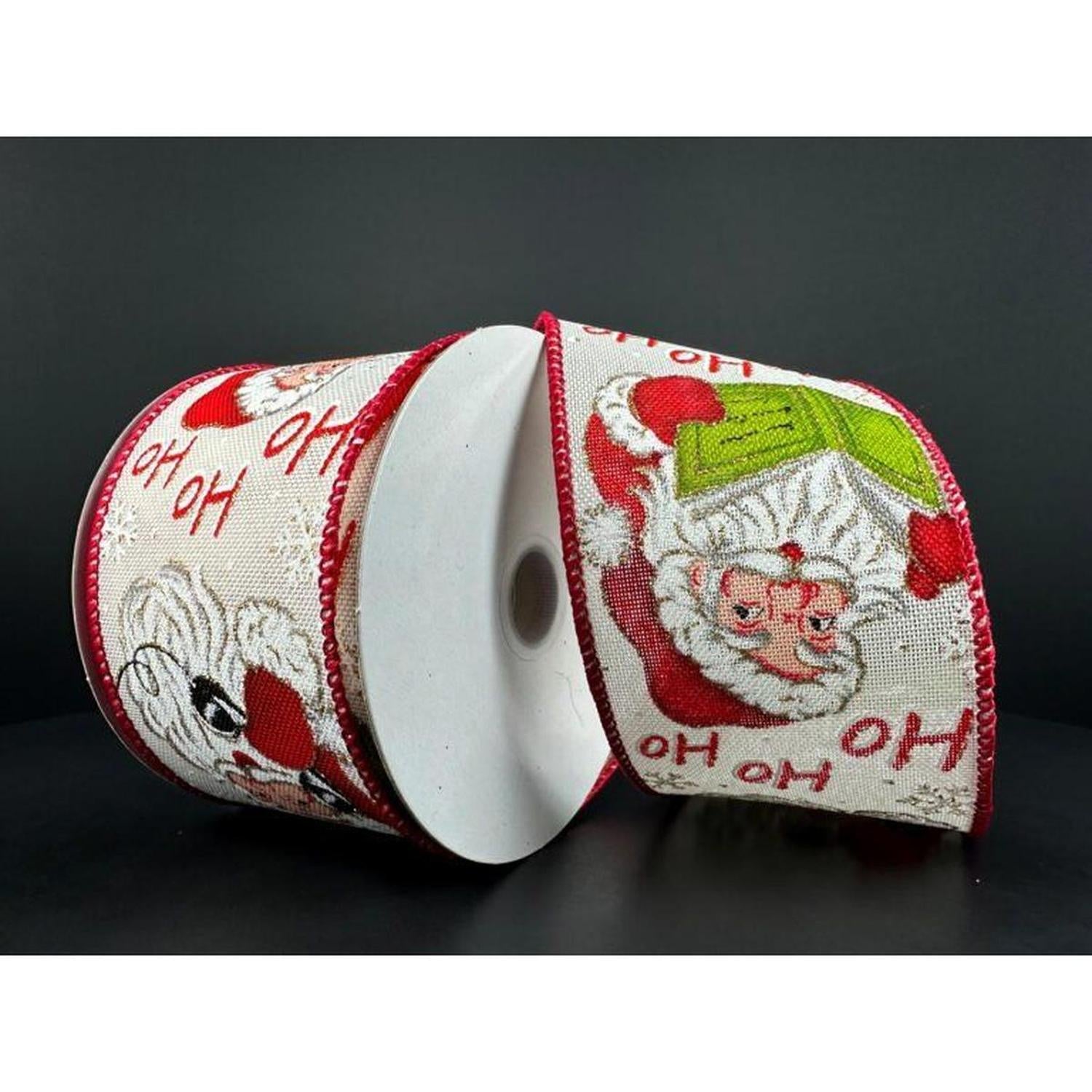 2.5" Vintage Santa Ho Ho Ho Ribbon: Ivory (10 Yards)