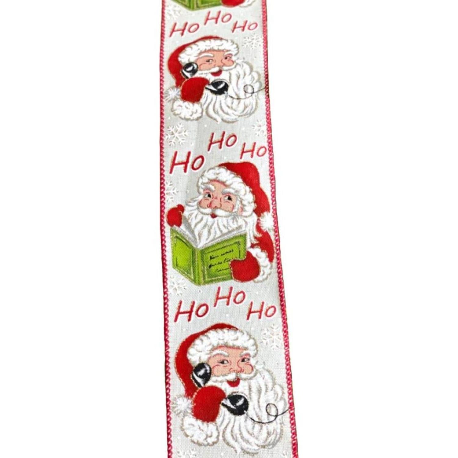 2.5" Vintage Santa Ho Ho Ho Ribbon: Ivory (10 Yards)