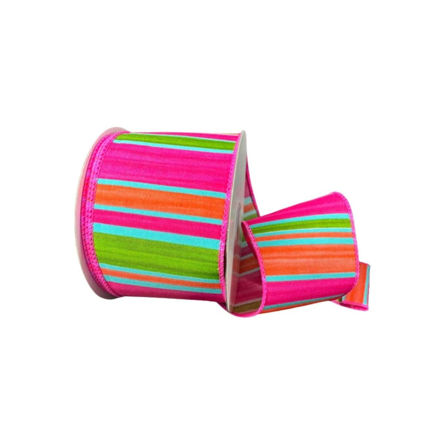 2.5" Watercolor Horizontal Stripe Ribbon: Fuchsia (10 Yards)