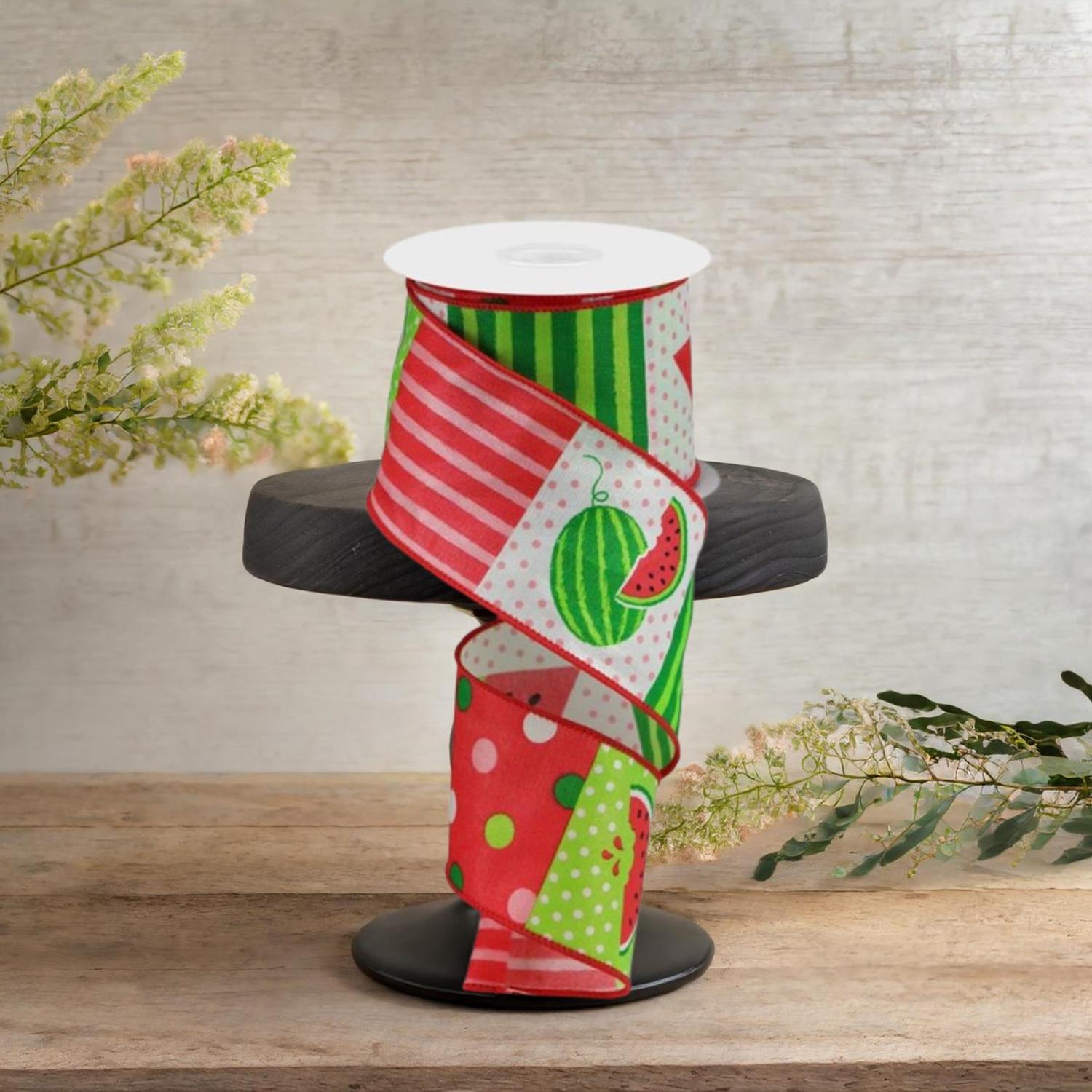 Shop For 2.5" Watermelon Block Ribbon: White (10 Yards)