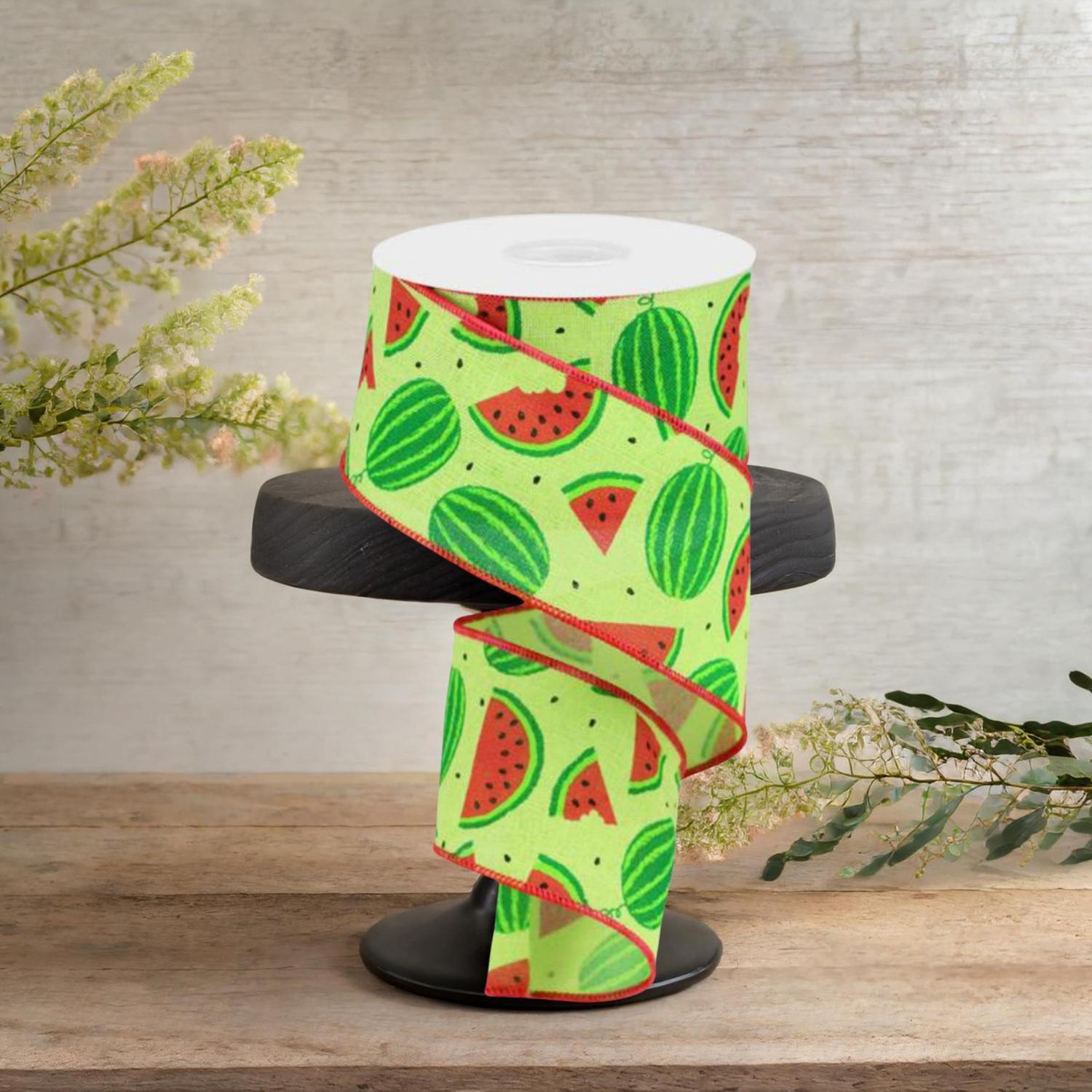 2.5" Watermelon Slices Canvas Ribbon: Bright Green (10 Yards)